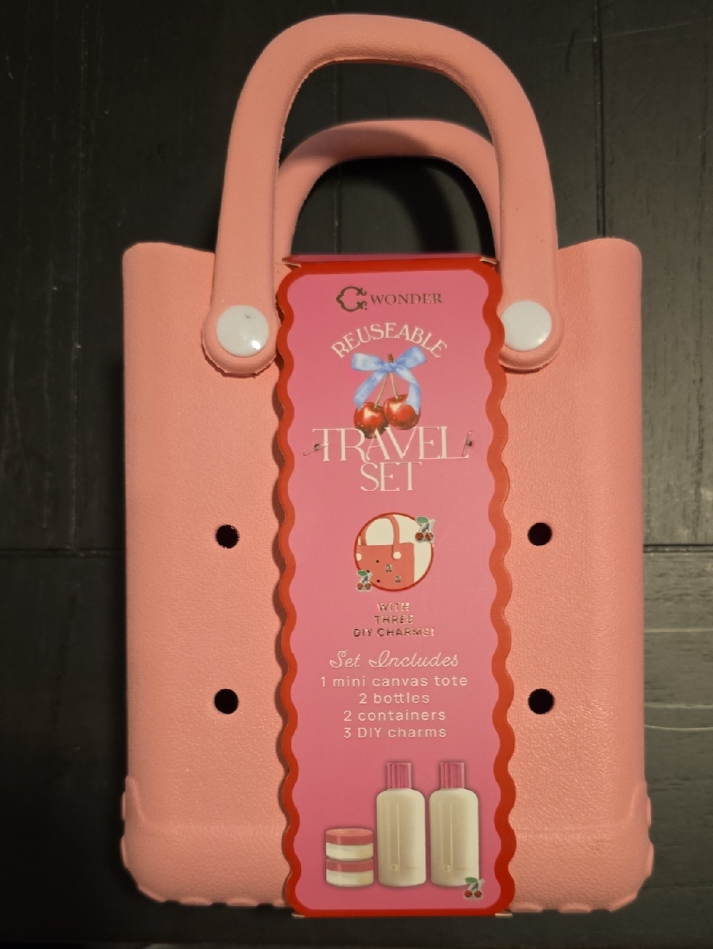 NWT C. Wonder Pink Mini Canvas Tote Travel Set